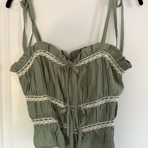 Olive Lace-Accented Women's Tank Top